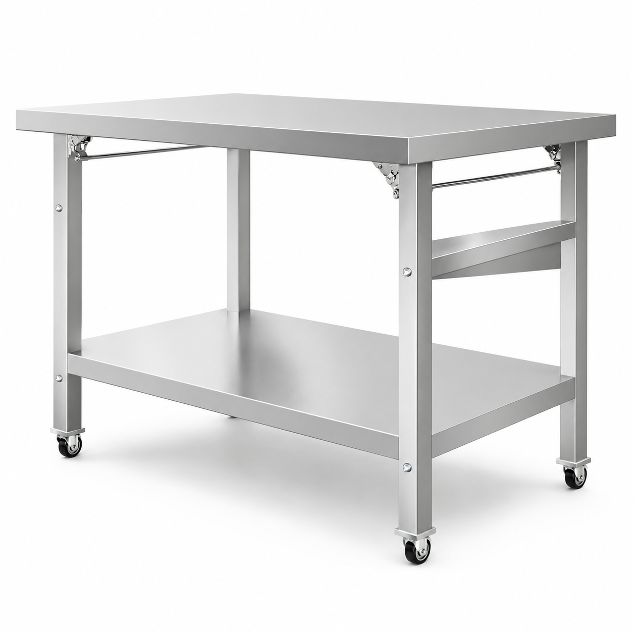 KREZOW folding stainless steel work table with undershelf