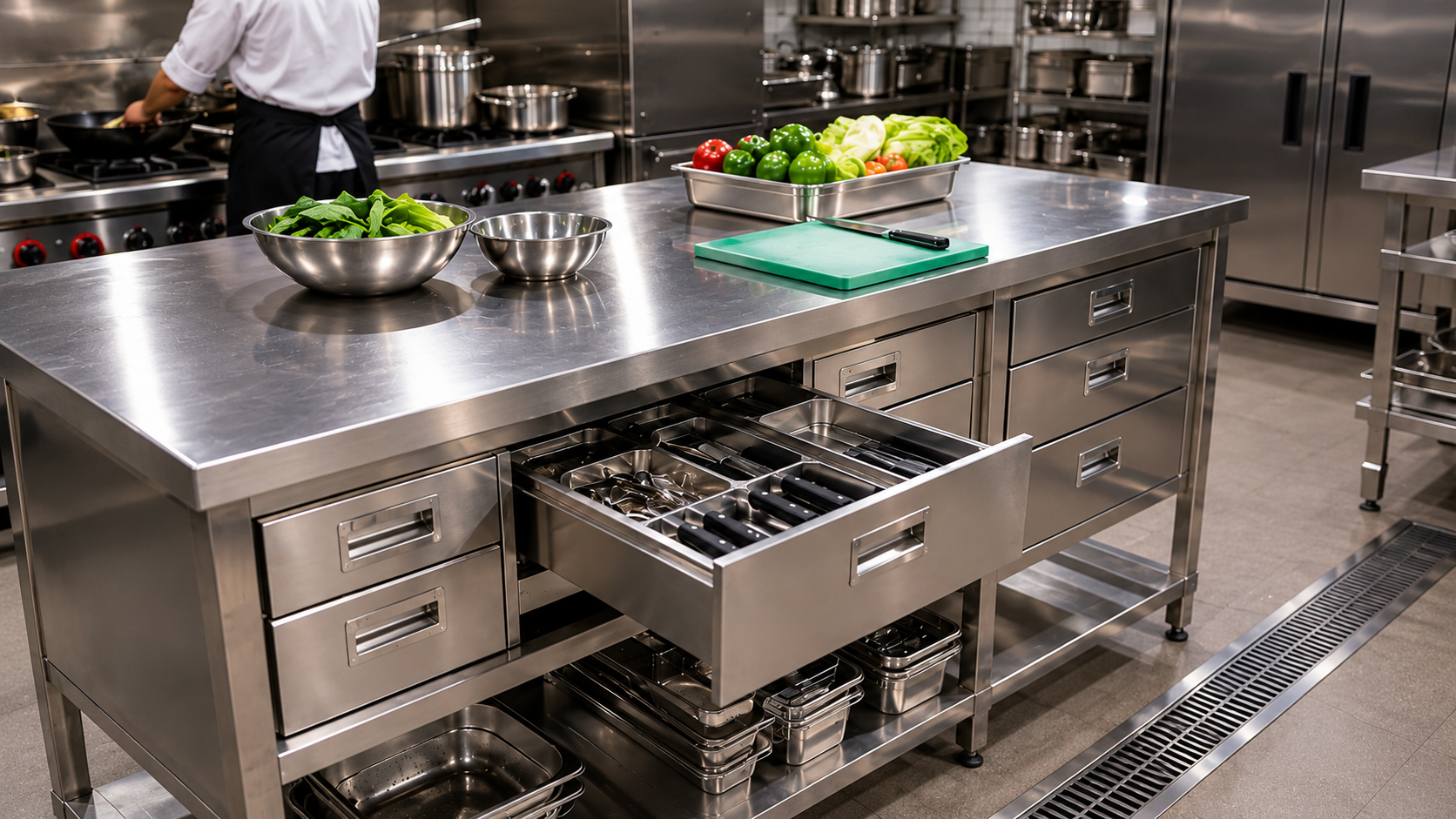 KREZOW commercial kitchen integrated stainless steel storage solution